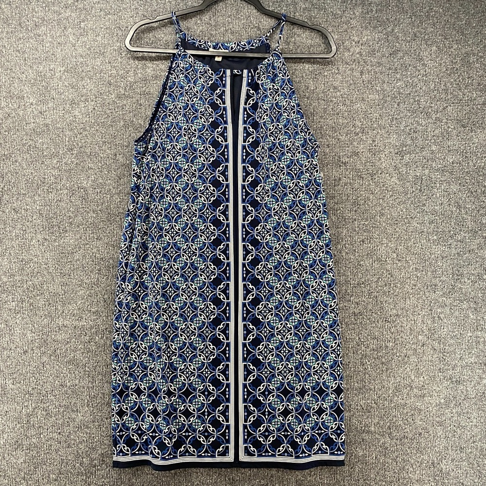 Max Studio Dress Womens S Blue Geometric Halter Shift Hippie Boho Beachy Ladies‎